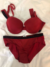 코데즈컴바인 이너웨어(CODES COMBINE INNERWEAR) 레드 베이직 컬러 로고밴드 브라 팬티 세트 후기