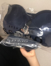 게스언더웨어(GUESS UNDERWEAR) 챠콜 오리지널 로고 톤톤밴드 브라 팬티 세트 후기