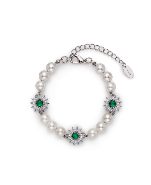 AG47 - B. W.P Bracelet-09 Pearl 8mm Cubic Flower