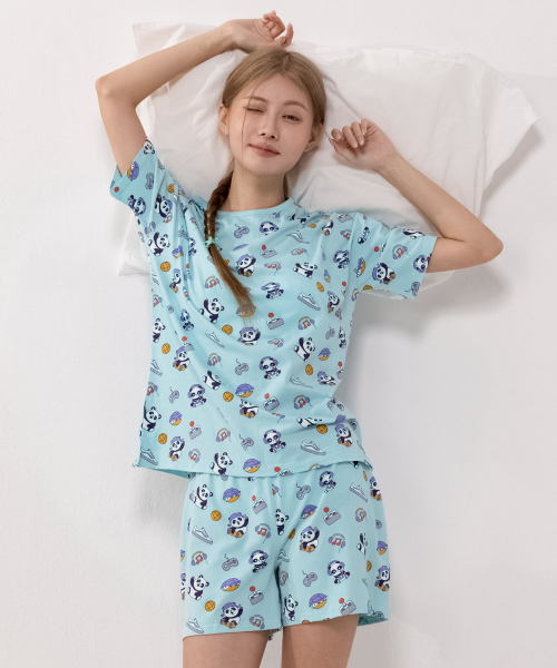 CYCLEAN - Women's Short-Sleeve Trunk Shorts Homewear Set (Mint)