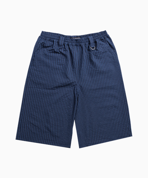SP Wrinkle Check Wide Banding Bermuda Pants Blue