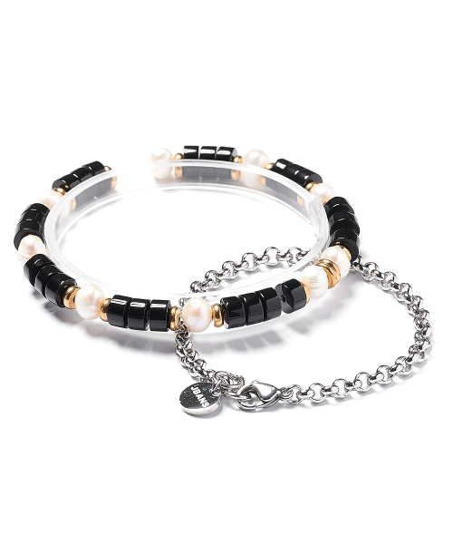 4 Round Ring Chain 790 Pearl Gold Point 999 Bracelet Set (C2503-SE435_BK)
