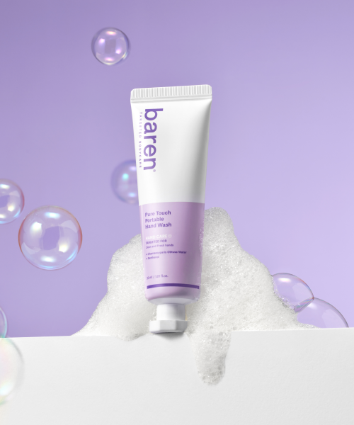 BAREN Let's go wash our hands with the portable hand wash, Clear Sky scent, 30ml.