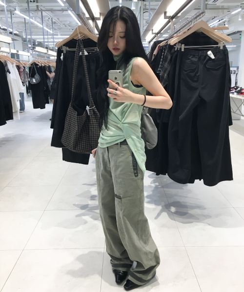 DD box stitch binding pants (ASH KHAKI)