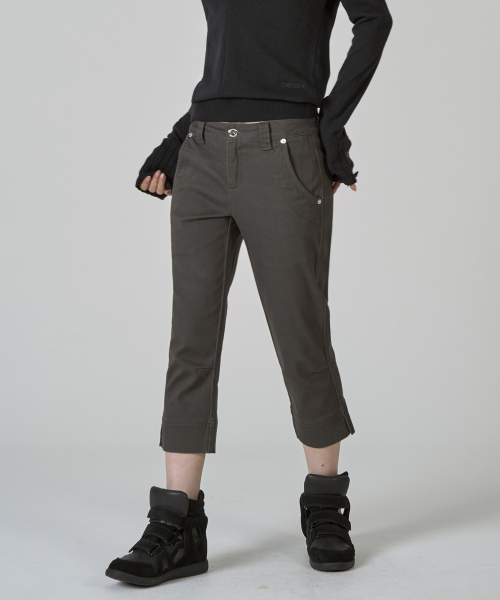 SLIT CAPRI COTTON PANTS (CHARCOAL)