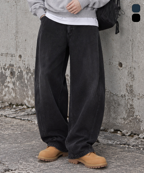 Curved Cut Balloon Denim Pants 2Color GLP-654