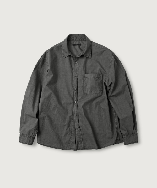(Woman) Washed Semi-Crop PIGMENT Shirts_Charcoal