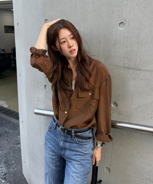 Oversized Sheer Shirt Brown