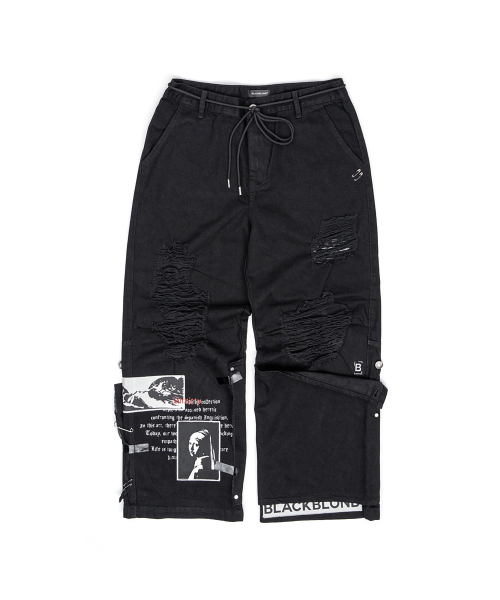 BBD Anxiety Art Patch Distressed Cotton Pants (Black)