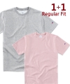 [1+1] Double Cotton Long T-Shirts Gray / Pink