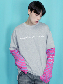 LOVE FOREVER L/S LAYERED SLEEVE T-SHIRT GREY