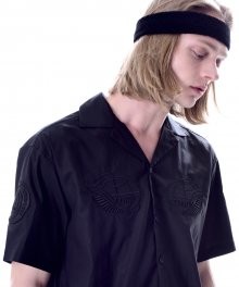 [UNISEX] Mission Patch Bowling Shirt (BLACK)