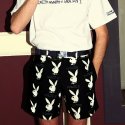 아임낫어휴먼비잉(I AM NOT A HUMAN BEING) Rabbit Head x IMXHB Logo Pattern Shorts - Black