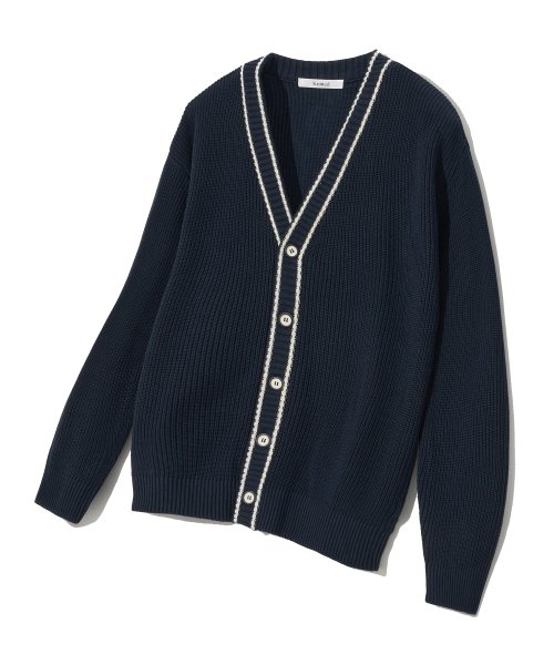 Musinsa Knitted Soft Cotton Waffle Line Cardigan Navy