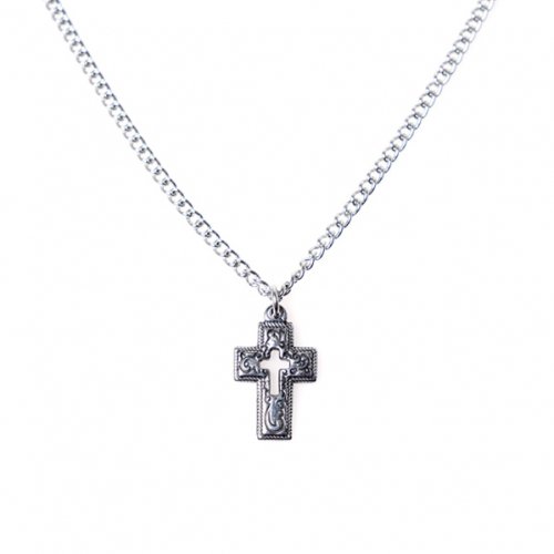 Bold Cross Surgical Steel Necklace (C1801-AN611SV)