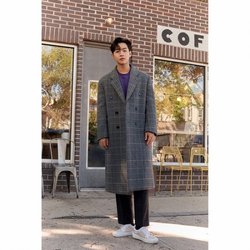 커스텀멜로우(CUSTOMELLOW) check double button long coat_CQCAW18732GYX - 419,000원 | 무신사 스토어