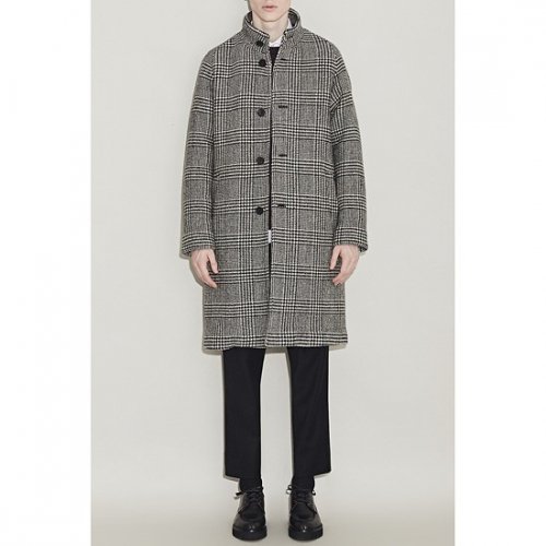 커스텀멜로우(CUSTOMELLOW) handmade glen check highneck coat_CWCAW18853GYX - 649,000원 | 무신사 스토어