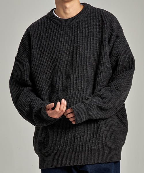 Musinsa Takeasy Lambswool Crewneck Oversized Sweater Charcoal