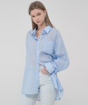 레이디 볼륨(LADY VOLUME) Overfit pastel linen color shirt_blue