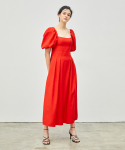 온느(ONNE) Stitched Puff Sleeve Maxi Dress Red
