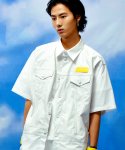 씨오엠이(COME) [UNISEX] Trucker Faux-Leather Short Sleeve Shirt (White)