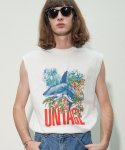 언티지(UNTAGE) 트로피컬 프린트 오버사이즈 민소매 티셔츠[White(UNISEX)]_UTT-ST41