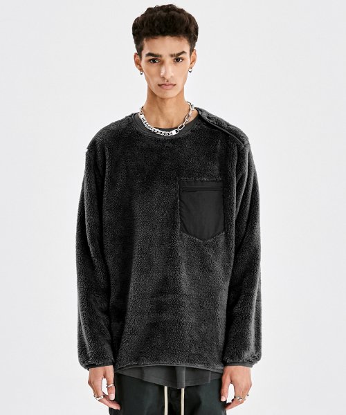 Musinsa Attentionrow Soft Oversized Fleece Lined Sweatshirt Black