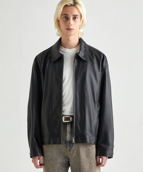 MUSINSA LOFI VEGAN LEATHER OVERSIZED SINGLE BREASTED JACKET BLACK