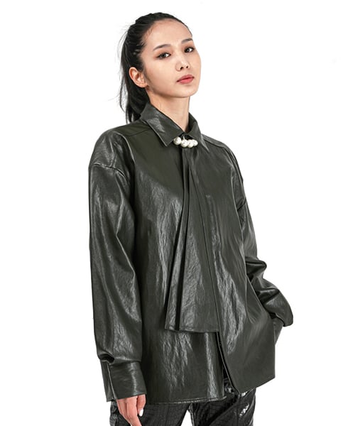 ECO leather oversized shirt (khaki)