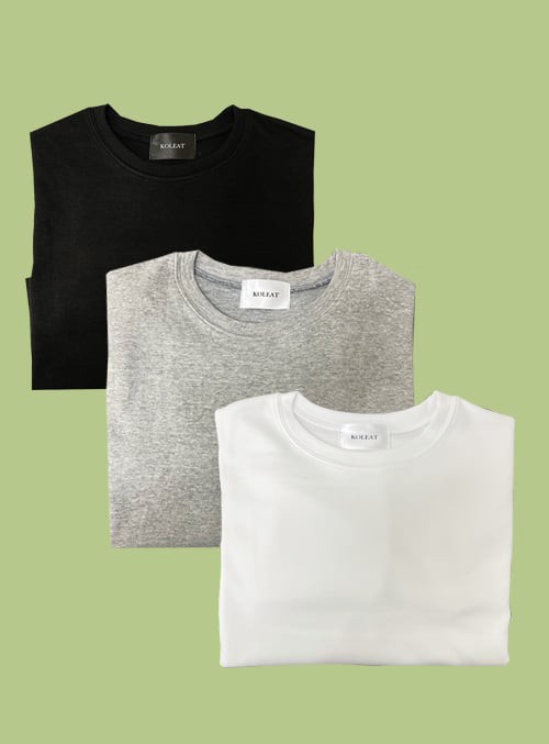 KOLEAT - [2PACK] CROPPED COTTON PLAIN LONG SLEEVE T-SHIRT [WHITE/BLACK/GRAY]