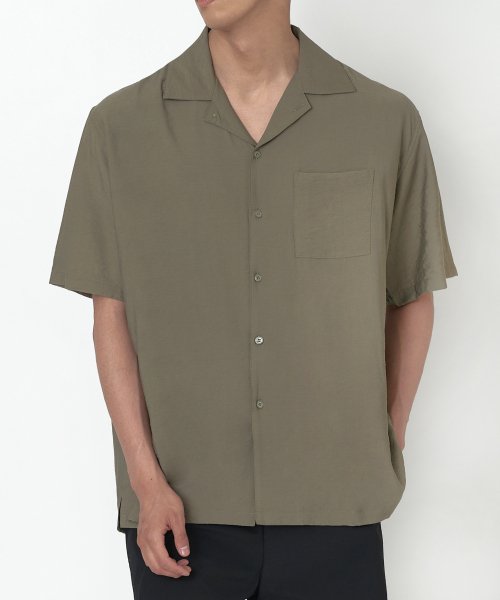 Musinsa Glw Solid Overfit Open Collar Shirt Khaki