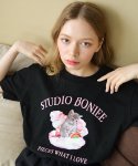 보늬(BONIEE) 레트로 키튼 콜라주(Cat Kitten collage) 루즈 티셔츠 블랙
