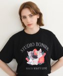 보늬(BONIEE) 레트로 키튼 트리오(Retro Kitten Trio) 그래픽 티셔츠 블랙
