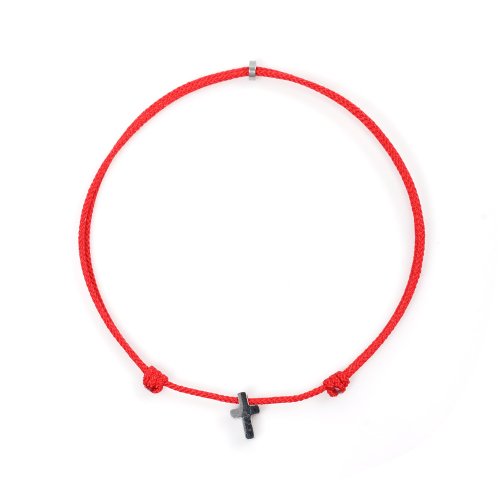 Slim String Cross Pendant Adjustable Knot Couple Bracelet (C2101-AC784_RD)