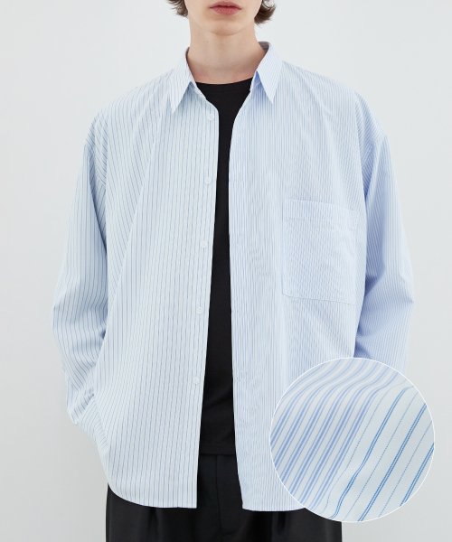 MUSINSA KIIMUIR Wrinkleless Overfit Half Box Shirt Stripe Blue