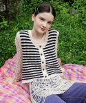 로씨로씨(ROCCI ROCCI) Stripe Crochet Knit Vest [CREAM NAVY]