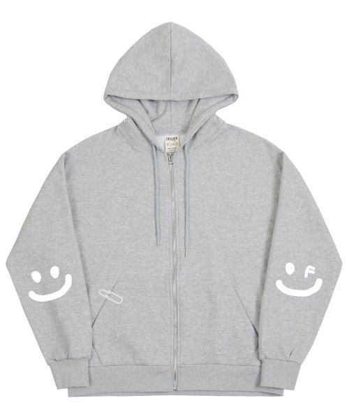 MUSINSA公式 GRAVER UNISEX Elbow Drawing Smile Hood Zip up Gray