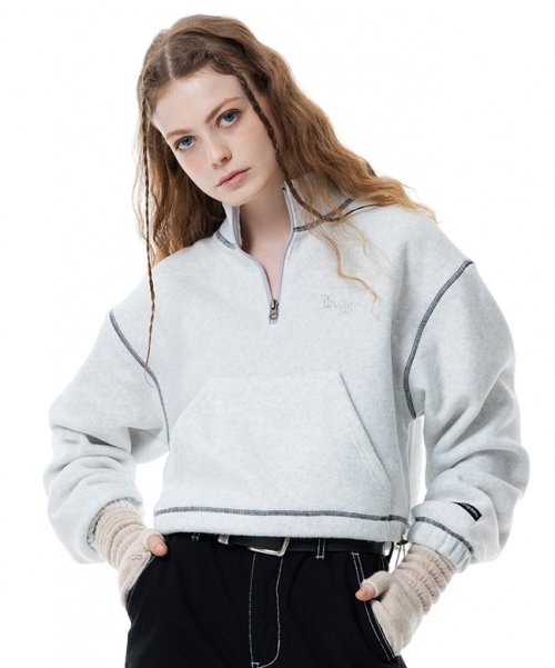 MUSINSA RUNNING HIGH Stitch Point Fleece Zip Up Sweatshirt Light Gray