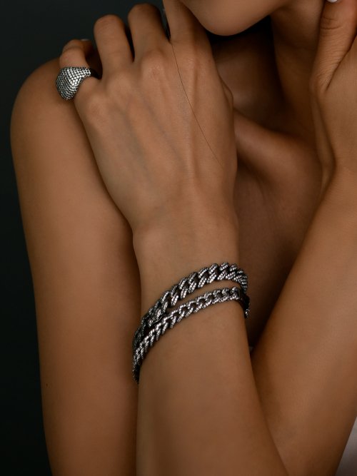 MACIER - [S925] Pave Cuban Bracelet S (Black Silver)