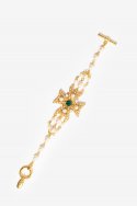 모드곤(MODGONE) 에메랄드스톤 몰타십자가 & 진주체인 팔찌 Emerald Stone Maltese Cross & Pearl Chain Bracelet