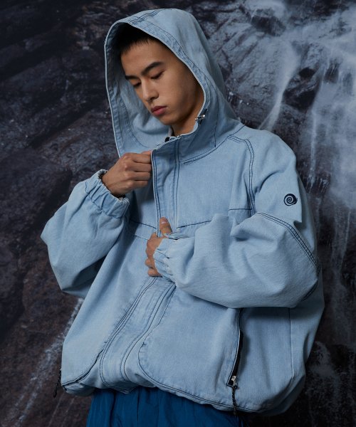 MUSINSA TRAVEL DENIM HOODED WINDBREAKER INDIGO BLUE