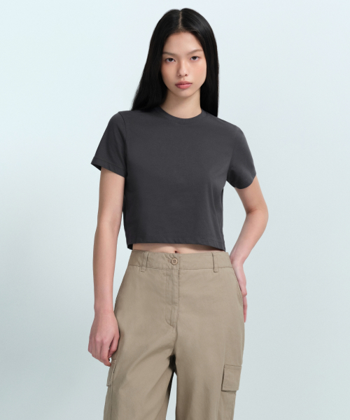 MUSINSA STANDARD WOMAN - [Cooltandard] Women's Crew Neck Crop T-Shirt [Dark Gray]