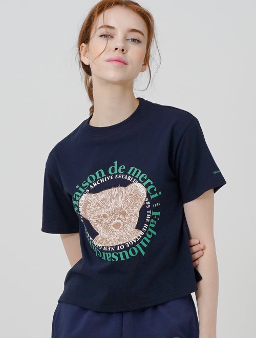 MUSINSA FABULOUS ARCHIVE Women S Bear Friends Relax Crop Tee Navy