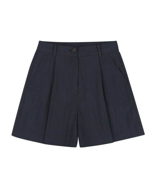Wide Pleats Texture Half Pants_NAVY