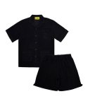 씨오엠이(COME) [SET] Piped Terry Short-Sleeved Shirt + Binding Terry Shorts (Black)