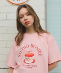 보늬(BONIEE) 스트로베리 케이크(Strawberry cake) 그래픽 루즈 티셔츠 핑크