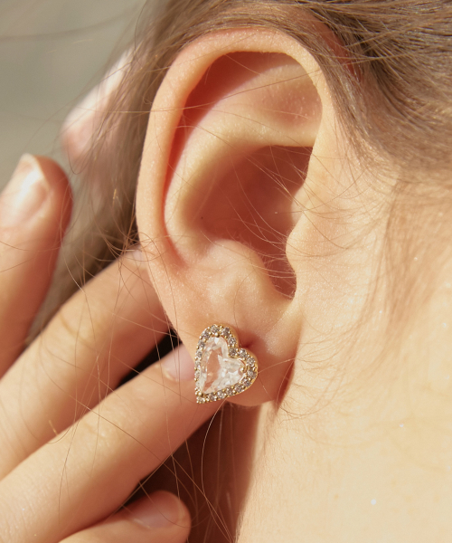 TATIANA - [Silver 925] Crystal Unbalanced Heart Earrings_EC1727
