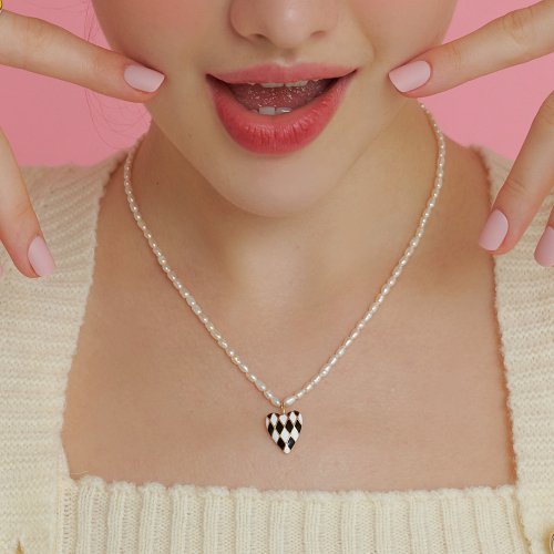 TATIANA - Heart Checkboard Pearl Necklace NZ1190