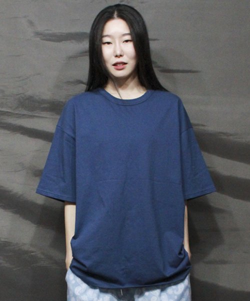 MUSINSA公式 DE MARC Box fit plain short sleeve t shirt deep blue