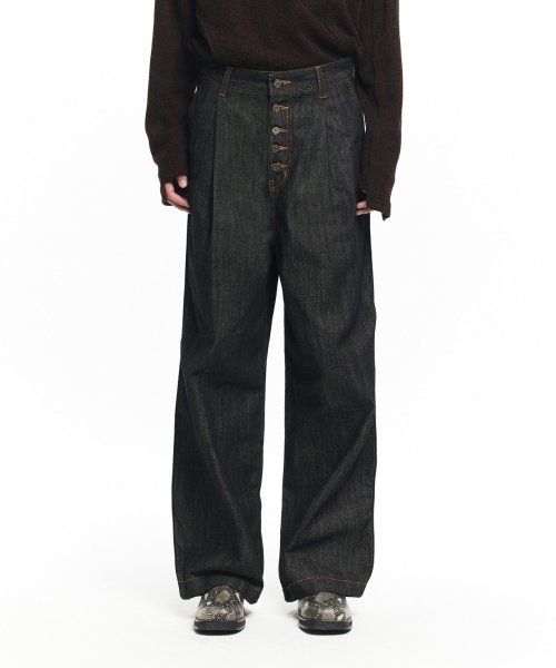 MUSINSA MAISON MINED BUTTON FLY WIDE DENIM PANTS INDIGO